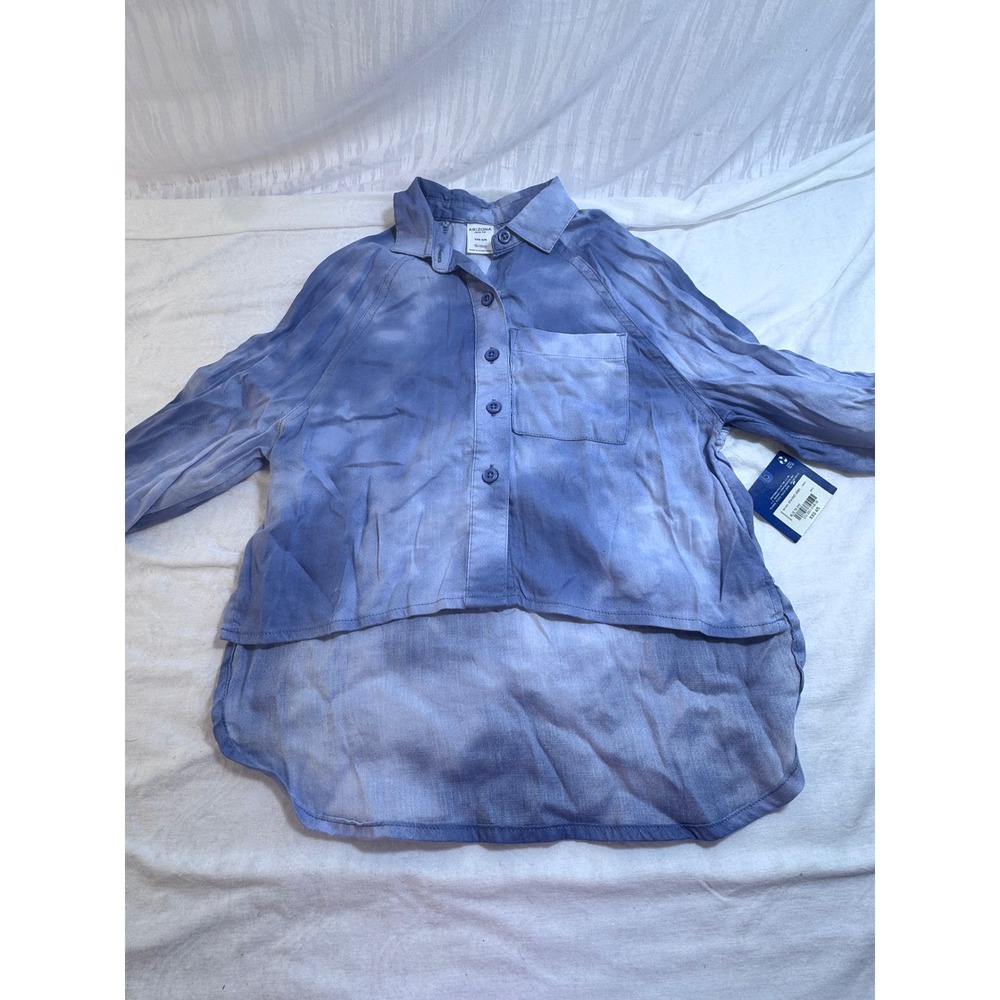 Arizona Button Down Shirt Kids XXS 4/5 Blue NWT Tie Dye High Low Hem
